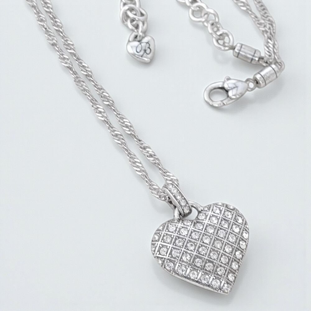 Brighton Diamond Weave Puffy Heart Pendant Necklace Reversible Rhinestone Silver